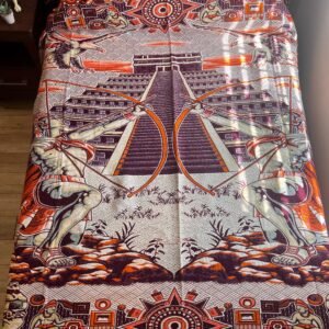 Bed Cover Throw Quilt Aztec Archers Chichén Itzá Mexican Handmade. Soft, Colorful And Warm Blanket For Winter