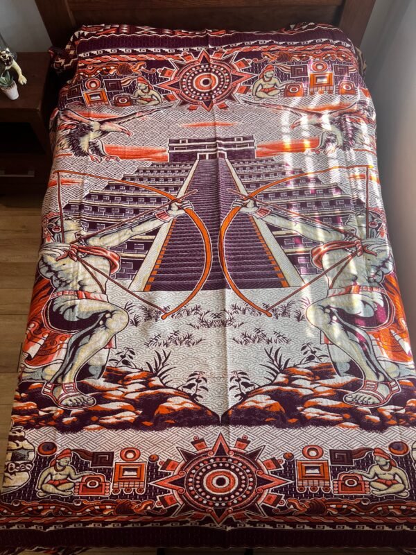 Bed Cover Throw Quilt Aztec Archers Chichén Itzá Mexican Handmade. Soft, Colorful And Warm Blanket For Winter