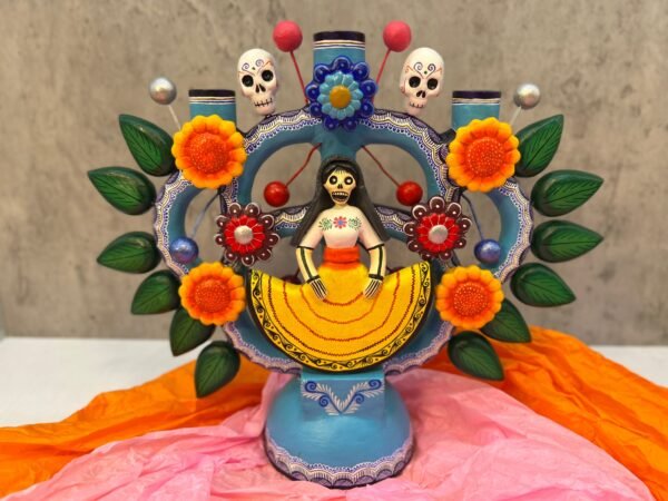 Candle Holder, Tree of death, Candelabra, Arbol de la muerte , Mexican Pottery, Mexican Candelabra 9” High - Image 2