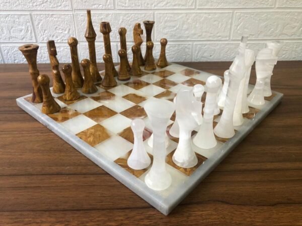LARGE Chess set 13.77” x 13.77”, Marble Chess set in white and zarro, Stone Chess Set, Chess set handmade, Italian design - Image 2