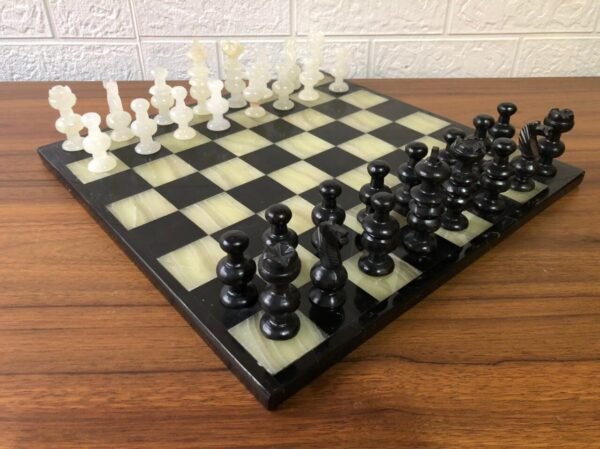LARGE Chess set 13.77” x 13.77”, Marble Chess set in black and green, Stone Chess Set, Chess set handmade - Image 2