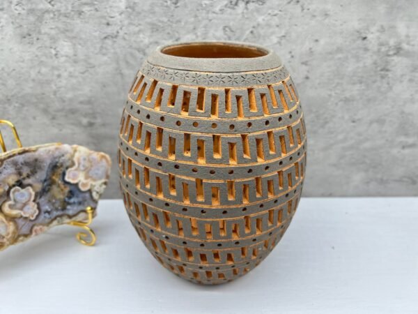 Mexican pottery, Clay plant pot, Pottery luminary, White clay vase, Mexican vase, Mexican clay pot, Oaxaca pottery, White pottery vase - Image 2