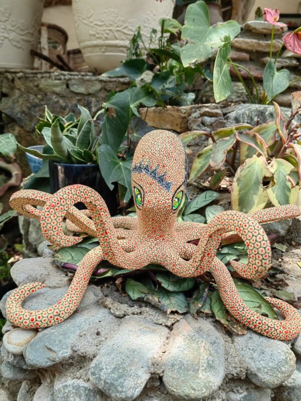 Octopus Figure Mexican Folk Art Alebrije Sculpture, Wooden As Mexican Decoration Statue, Made Of Wood And Carved By Hand