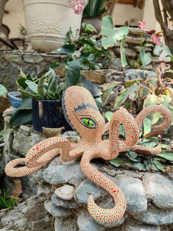 Octopus Figure Mexican Folk Art Alebrije Sculpture, Wooden As Mexican Decoration Statue, Made Of Wood And Carved By Hand - Image 2