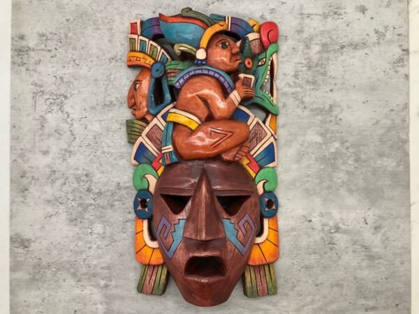 Prehispanic Wooden mask, Mayan culture, Mexican wall art, Hand carved ASK FOR CUSTOMIZE - Image 3
