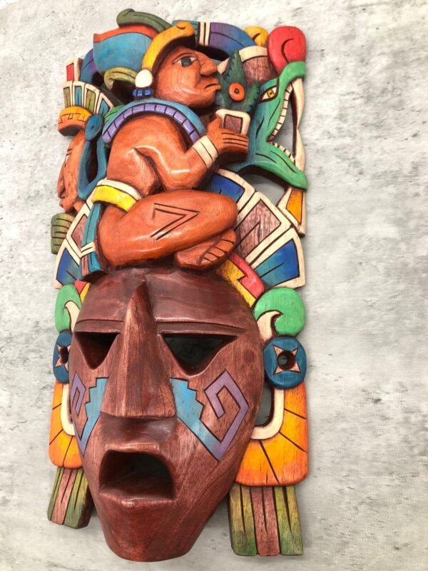 Prehispanic Wooden mask, Mayan culture, Mexican wall art, Hand carved ASK FOR CUSTOMIZE - Image 4