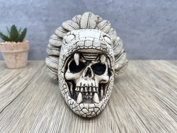 Quetzacoalt Warrior Skull, Mexican Decoration, Skeleton Head, Skull Sculpture, Human Skeleton, Skull Statue - Image 2
