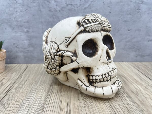 Indio Quetzacoalt Warrior Skull, Mexican Decoration, Skeleton Head, Skull Sculpture, Human Skeleton, Skull Statue - Image 2