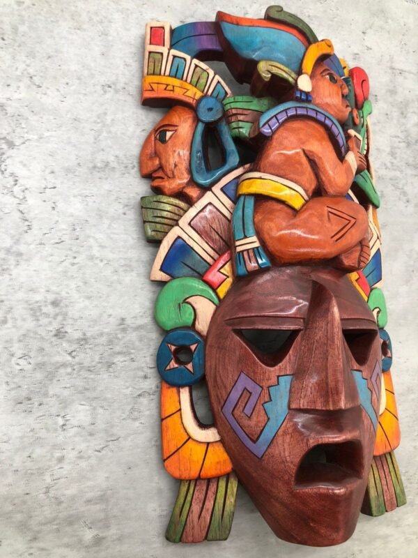 Prehispanic Wooden mask, Mayan culture, Mexican wall art, Hand carved ASK FOR CUSTOMIZE - Image 2