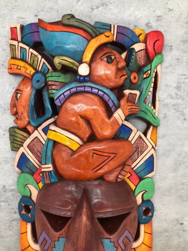 Prehispanic Wooden mask, Mayan culture, Mexican wall art, Hand carved ASK FOR CUSTOMIZE - Image 5