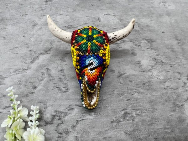 Bull Sculpture Huichol Statue Of Mexican Folk Art, Bighorn Sheep Wixarika As A Mexican Decorative Figure, Made Of Resin And Beads - Image 2