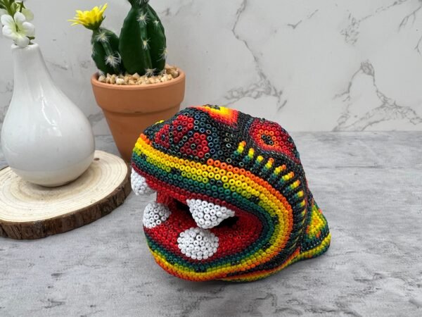 Jaguar Statue  Huichol Sculpture Of Mexican Folk Art, Panther Wixarika As A Mexican Decorative Figure , Made Of Resin And Beads - Image 2