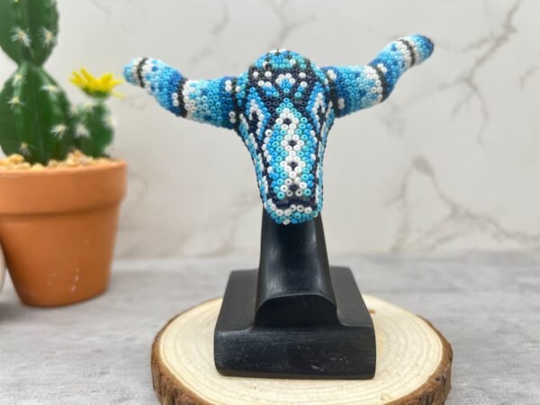 Bull Sculpture Huichol Statue Of Mexican Folk Art, Bighorn Sheep Wixarika As A Mexican Decorative Figure, Made Of Resin And Beads - Image 2