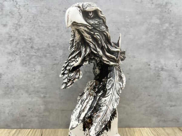 Eagle Head Sculpture With Feathers Mexican Decoration, Prehispanic, Aztec decor, Mexican statue - Image 2