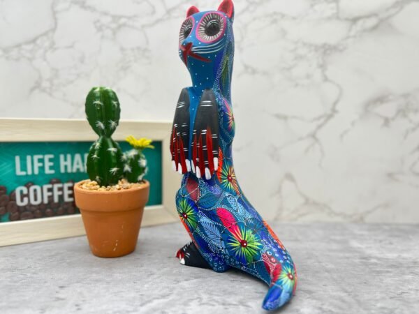 Cat Statue Mexican Folk Art Alebrije Sculpture, Wooden As Mexican Decoration Figurine, Made Of Wood And Carved By Hand - Image 2