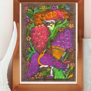 Bird painting painted on amate paper, original amate paintings in Mexican art, acrylic painting / Mexican painting