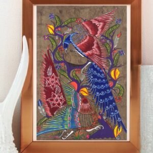 Bird painting painted on amate paper, original amate paintings in Mexican art, acrylic painting / Mexican painting