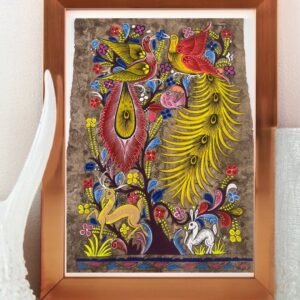 Bird painting painted on amate paper, original amate paintings in Mexican art, acrylic painting / Mexican painting