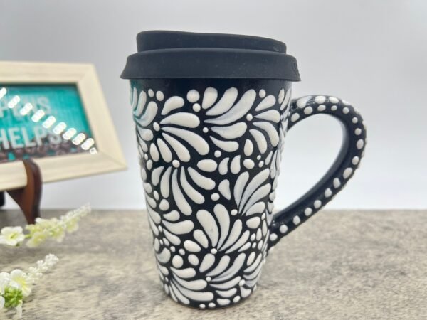 Cappuccino Cup, Mexican Coffee Mug, Puebla Talavera Pottery, Ceramic Thermos, Handmade Lead-Free Includes Lid, Custom Available - Image 2