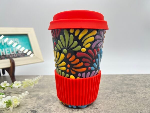 Cappuccino Cup, Mexican Coffee Mug, Puebla Talavera Pottery, Ceramic Thermos, Handmade Lead-Free Includes Lid, Custom Available - Image 2