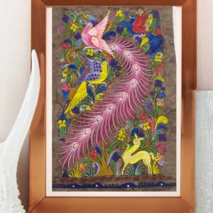 Bird painting painted on amate paper, original amate paintings in Mexican art, acrylic painting / Mexican painting