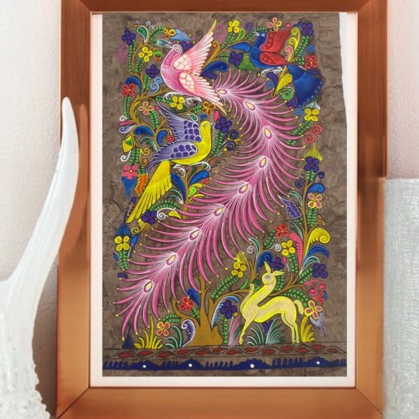 Bird painting painted on amate paper, original amate paintings in Mexican art, acrylic painting / Mexican painting