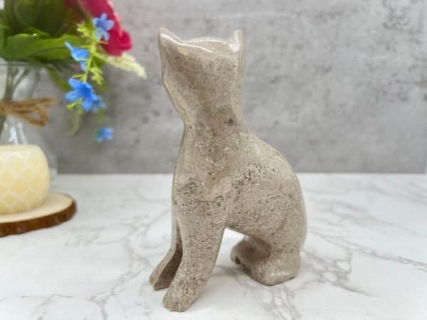 Marble Cat statue, Cat figurine, Stone cat sculpture, Cat carving, Beige cat figurine, Carved stone animal - Image 2