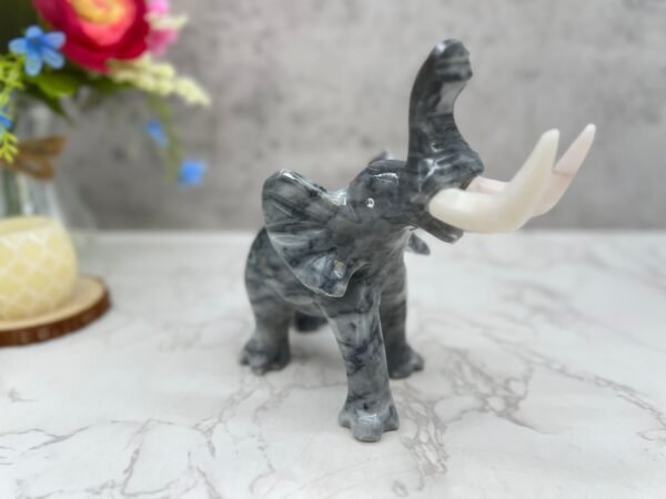 Marble Elephant Sculpture, Animal Carved In Stone Luxury Elephant For Gift For Home Decor - Image 2