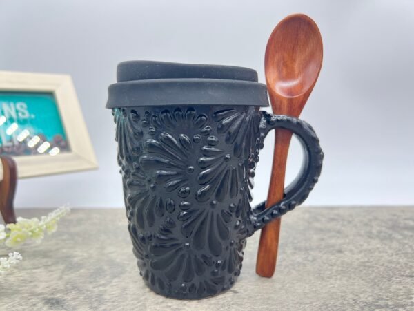Cappuccino Cup, Wooden Spoon Mexican Coffee Mug, Puebla Talavera Pottery, Ceramic Thermos, Handmade Lead-Free, Custom Available - Image 2