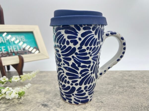 Cappuccino Cup, Mexican Coffee Mug, Puebla Talavera Pottery, Ceramic Thermos, Handmade Lead-Free Includes Lid, Custom Available - Image 2