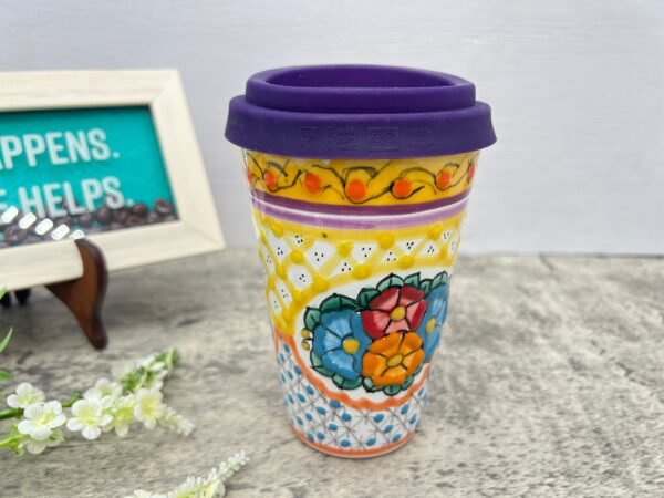 Cappuccino Skull Cup, Frida Mexican Coffee Mug, Puebla Talavera Pottery, Ceramic Thermos, Handmade Lead-Free Includes Lid, Custom Available - Image 2
