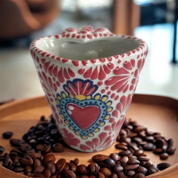 Cappuccino Heart Cup, Mexican Coffee Mug, Puebla Talavera Pottery, Ceramic Thermos, Handmade Lead-Free Custom Available