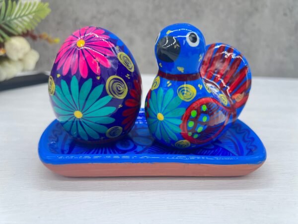 Salt And Pepper Shakers With Tray Made Of Clay Hand Painted Guerrero, Culture Of Mexico Salt And Pepper Set Lead Free Acrylic Paint - Image 2