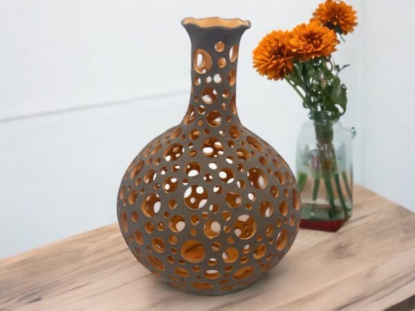 Oaxaca Vase White And Brown Clay Handcrafted Plant Pot, Pottery Luminary, White Clay Vase, Mexican Vase, Oaxaca Pottery For Home Decor - Image 2