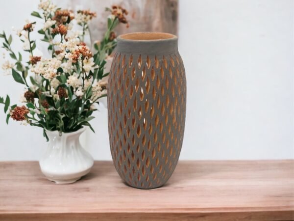 Oaxaca Vase White And Brown Clay Handcrafted Plant Pot, Pottery Luminary, White Clay Vase, Mexican Vase, Oaxaca Pottery For Home Decor - Image 2