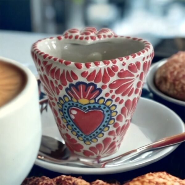 Cappuccino Heart Cup, Mexican Coffee Mug, Puebla Talavera Pottery, Ceramic Thermos, Handmade Lead-Free Custom Available - Image 2