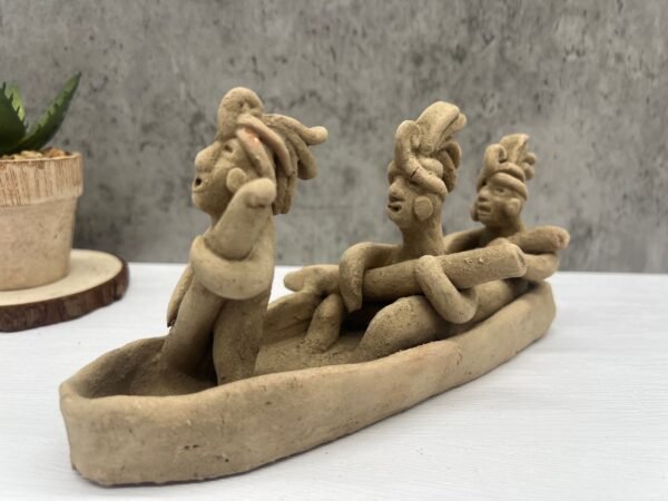Canoe With  Offerings Handcraft Mexican Culture Home Decor Prehispanic Vintage Rustic Clay Material Antique Ancrestral Figurines - Image 2
