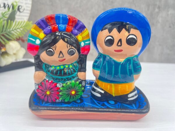 Salt And Pepper Shakers With Tray Made Of Clay Hand Painted Guerrero, Culture Of Mexico Salt And Pepper Set Lead Free Acrylic Paint - Image 2