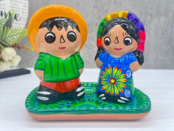 Salt And Pepper Shakers With Tray Made Of Clay Hand Painted Guerrero, Culture Of Mexico Salt And Pepper Set Lead Free Acrylic Paint - Image 2