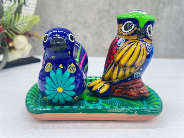 Salt And Pepper Shakers With Tray Made Of Clay Hand Painted Guerrero, Culture Of Mexico Salt And Pepper Set Lead Free Acrylic Paint - Image 2
