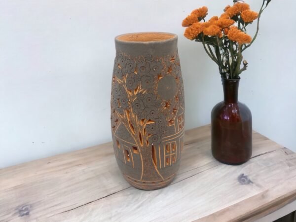 Oaxaca Vase White And Brown Clay Handcrafted Plant Pot, Pottery Luminary, White Clay Vase, Mexican Vase, Oaxaca Pottery For Home Decor - Image 2