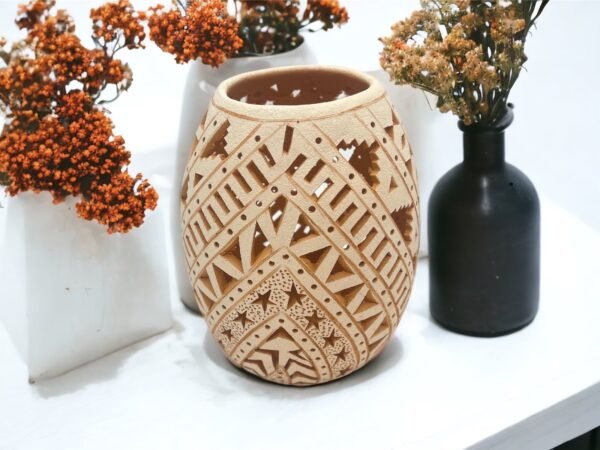 Oaxaca Vase White And Brown Clay Handcrafted Plant Pot, Pottery Luminary, White Clay Vase, Mexican Vase, Oaxaca Pottery For Home Decor - Image 2