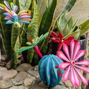 Hummingbird Statue Cactus Biznaga Alebrije Sculpture, Wooden Mexican Decoration Figure, Made Of Wood And Carved By Hand ASK FOR CUSTOMIZE