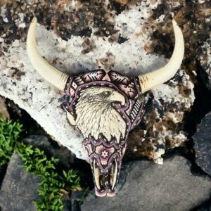 Bull Sculpture Huichol Statue Of Mexican Folk Art, Bighorn Sheep Wixarika As A Mexican Decorative Figure, Made Of Resin And Beads