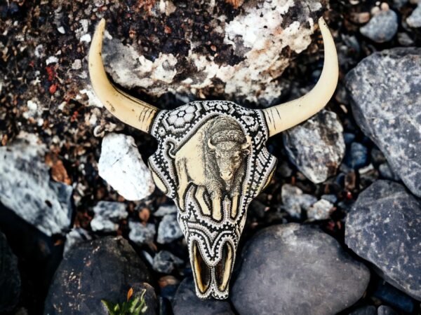 Bull Sculpture Huichol Statue Of Mexican Folk Art, Bighorn Sheep Wixarika As A Mexican Decorative Figure, Made Of Resin And Beads