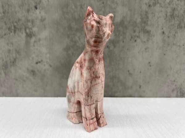Cat statue, Cat figurine, Stone cat sculpture, Cat carving, White cat figurine, Carved stone animal - Image 2