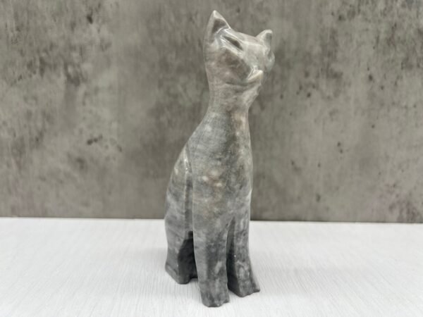 Cat statue, Cat figurine, Stone cat sculpture, Cat carving, White cat figurine, Carved stone animal - Image 2