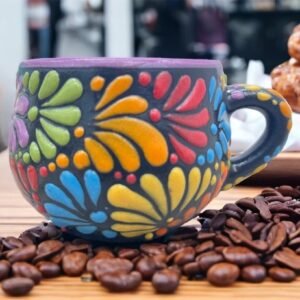 Cappuccino Cup, Mexican Coffee Mug, Puebla Talavera Pottery, Ceramic Thermos, Handmade Lead-Free Includes Lid, Custom Available