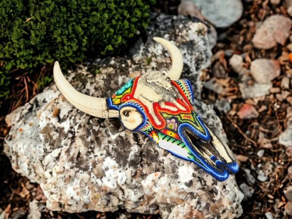 Bull Sculpture Huichol Statue Of Mexican Folk Art, Bighorn Sheep Wixarika As A Mexican Decorative Figure, Made Of Resin And Beads - Image 2