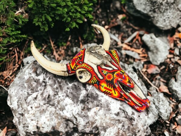 Bull Sculpture Huichol Statue Of Mexican Folk Art, Bighorn Sheep Wixarika As A Mexican Decorative Figure, Made Of Resin And Beads - Image 2